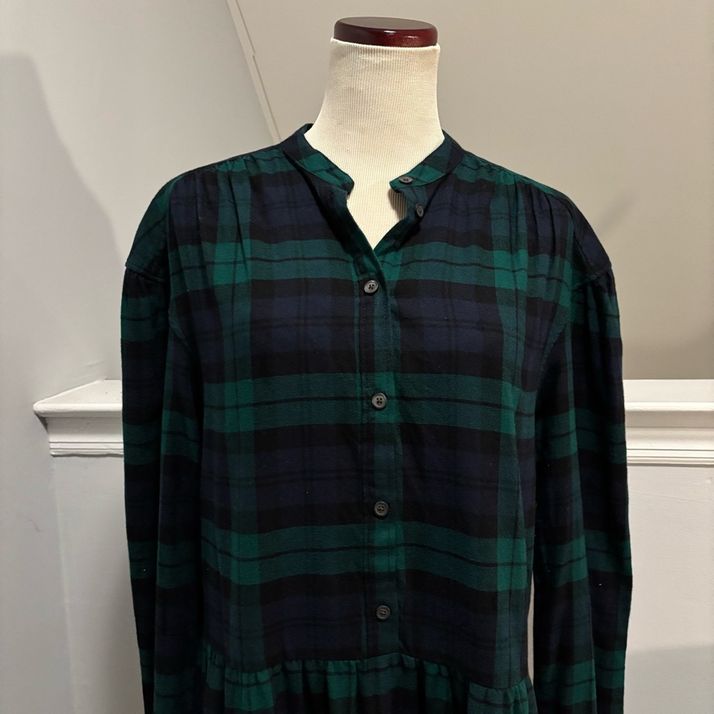 GAP Tiered Flannel Mini Shirtdress in Blackwatch - Picture 3 of 6